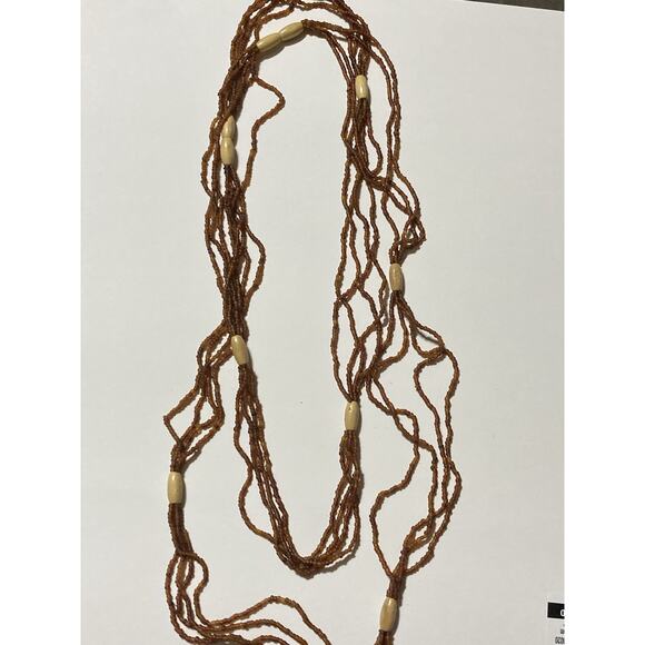 Brown Seed Bead Multistrand Necklace 24”long Boho Bohemian Neutral - Picture 1 of 4